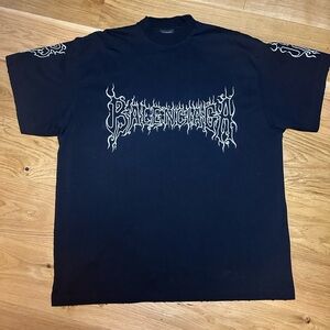 Balenciaga Black T-Shirt with White Flame Logo